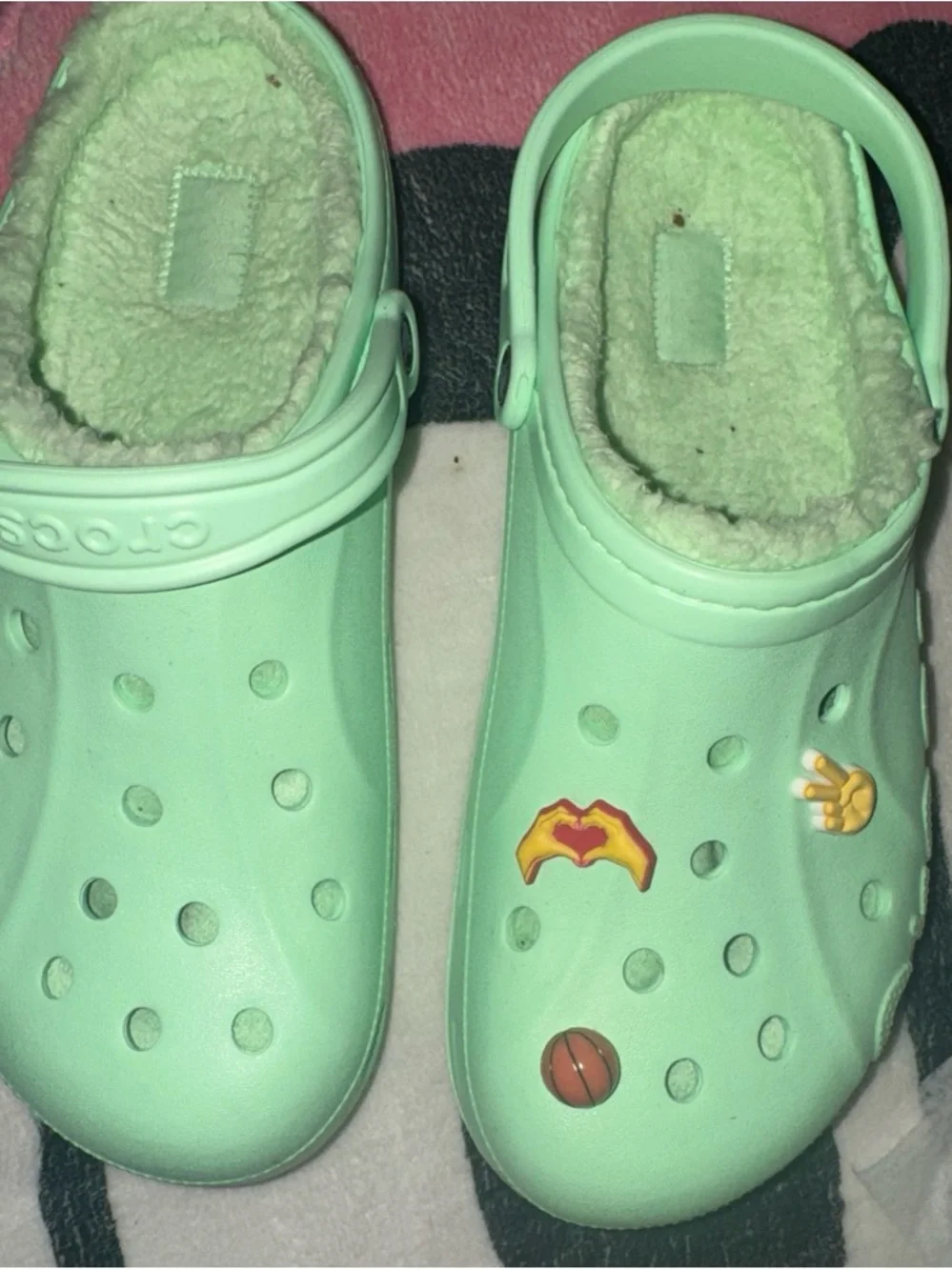 CROCS Mint Green Fuzz-Lined Slip-On Clogs